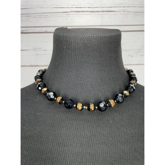Vintage JS Signed Women's Black Iridescent Beaded Lobster Clasp Fashion Collar N - Picture 1 of 10